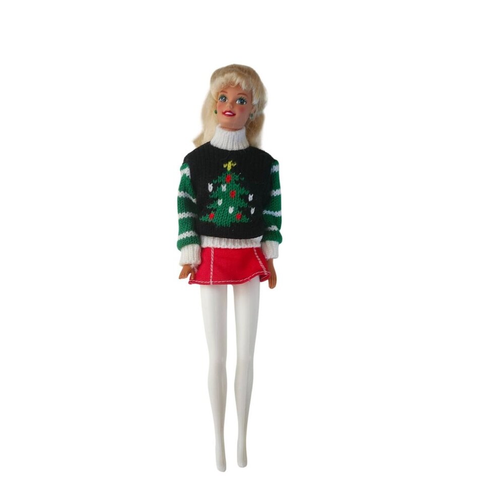1996 Holiday Blonde Barbie Doll With Christmas Sweater & Red Skirt